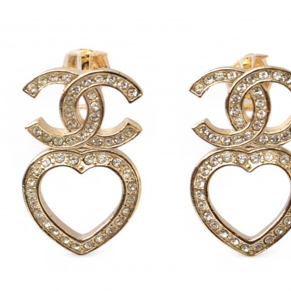 CHANEL Authentic Gold Heart Earrings